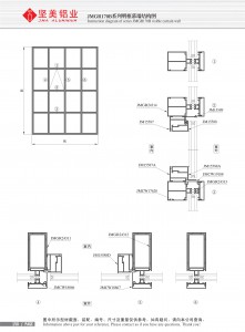 Dibujo estructural de muro cortina de marco expuesto Serie JMGR170B