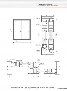 Dibujo estructural de la puerta corrediza Serie TM95-2
