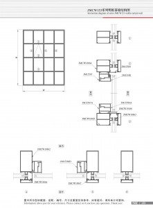Structural drawing of JMCW153 series open frame curtain wall