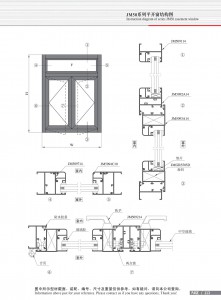 Schéma de structure de la fenêtre à battant de la série JM50-2