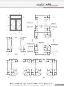 Dibujo estructural de la ventana abatible Serie GR150