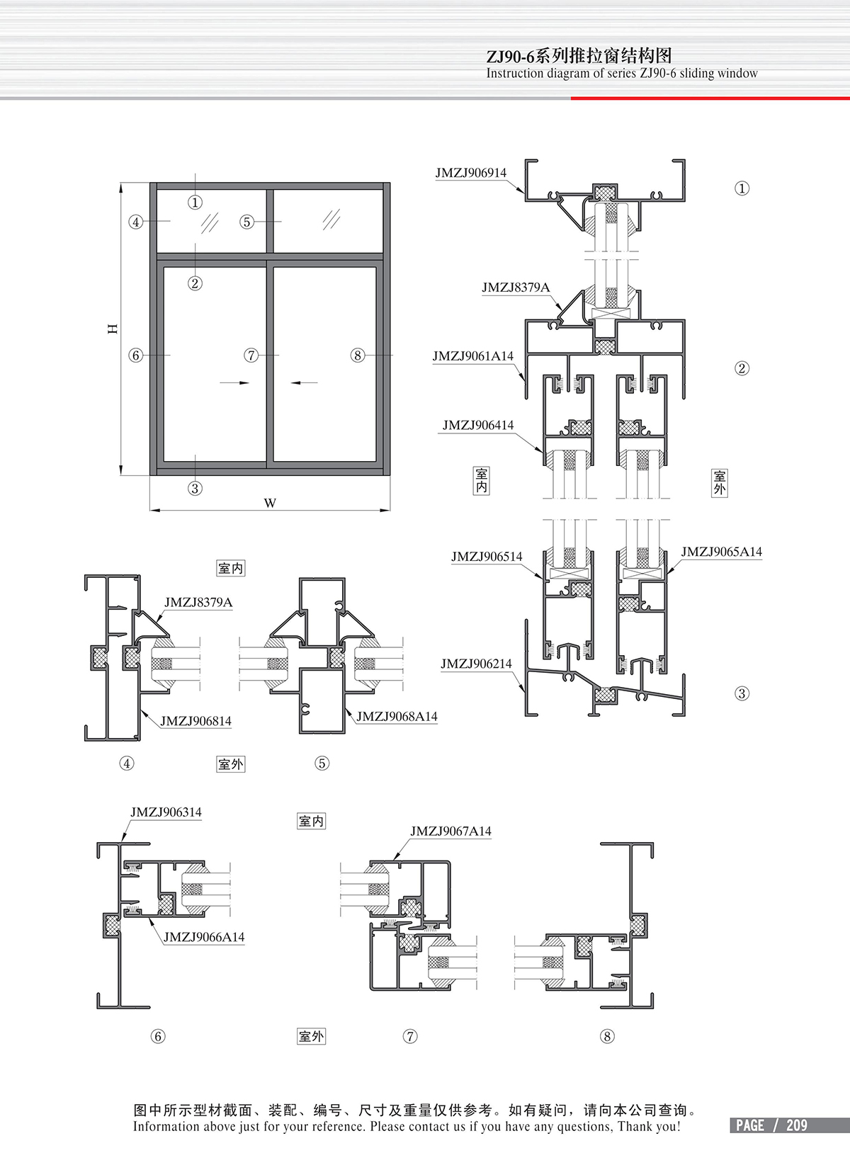 Sơ đồ kết cấu cửa sổ trượt hệ ZJ90-6