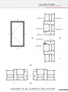 Dibujo estructural de la puerta abatible Serie GR70A