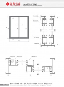 Dibujo estructural de la puerta corrediza Serie TM100