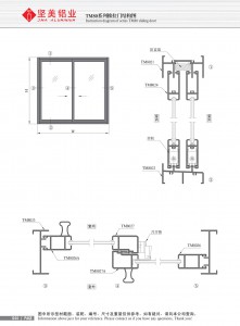 Dibujo estructural de la puerta corrediza Serie TM80