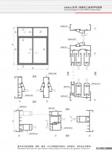 Structure drawing of JM90A2 series three-rail sliding doors and windows with yarn-2