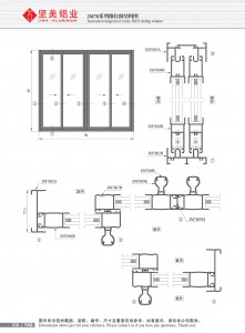 Dibujo estructural de la ventana corrediza Serie JM78