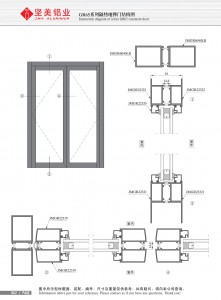 Structural drawing of GR65 series thermal break floor spring door