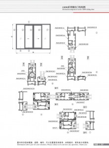 Dibujo estructural de la puerta y ventana corrediza Serie GR90-2