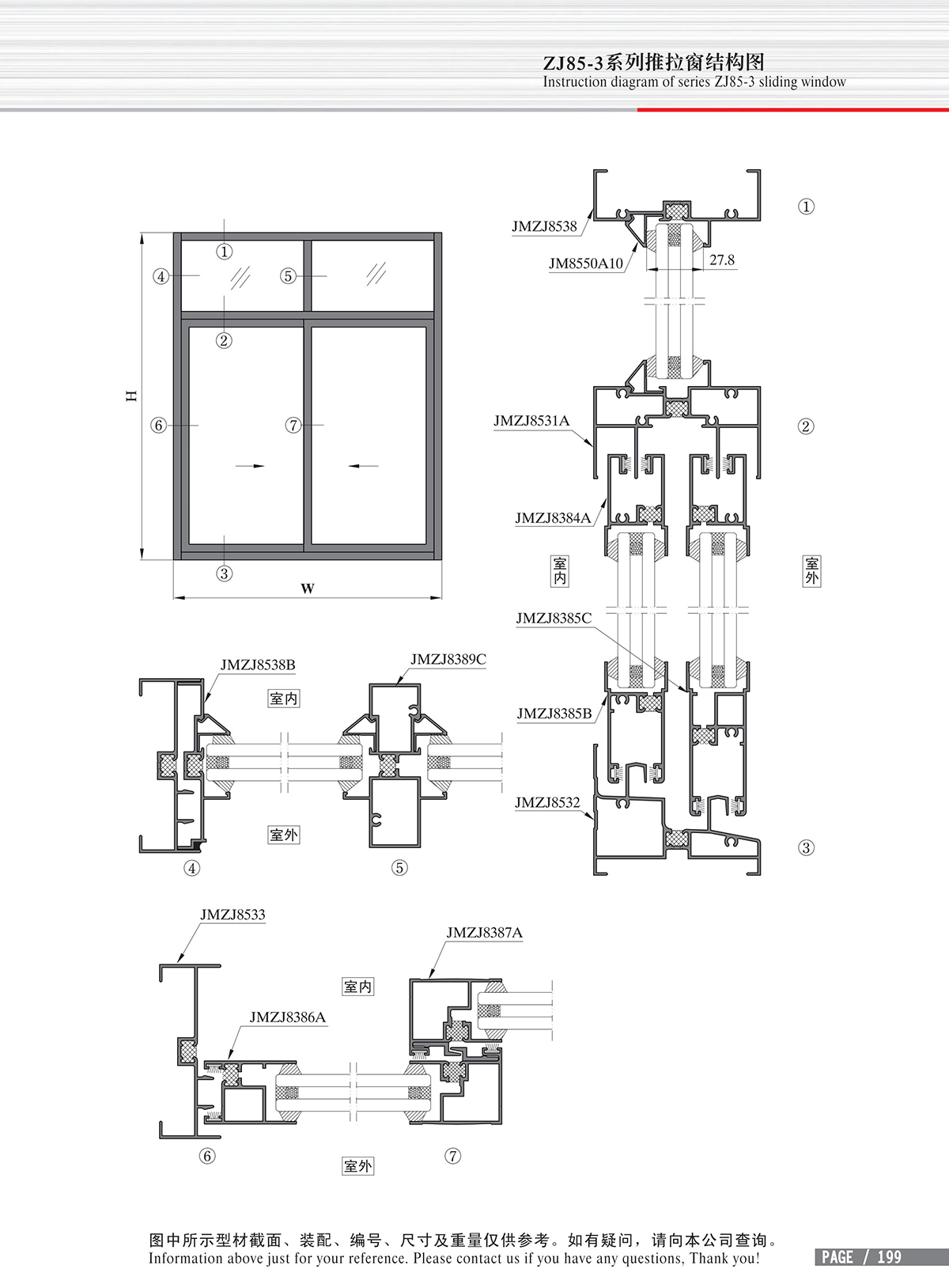 Sơ đồ kết cấu cửa sổ trượt hệ ZJ85-3