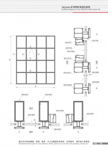 Dibujo estructural de muro cortina de marco expuesto Serie MQ180A
