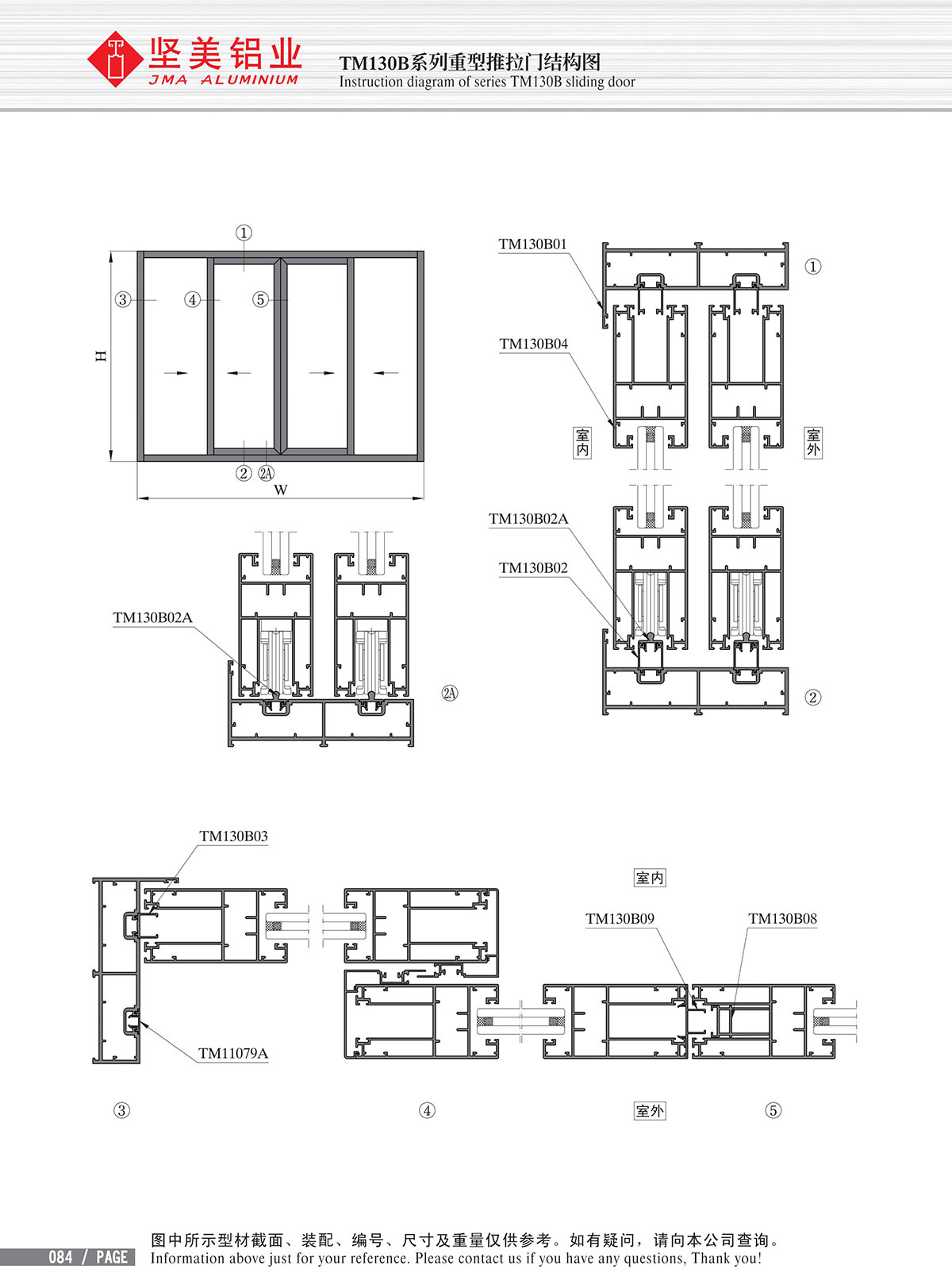 Schéma de structure de la porte coulissante lourde de la série TM130B