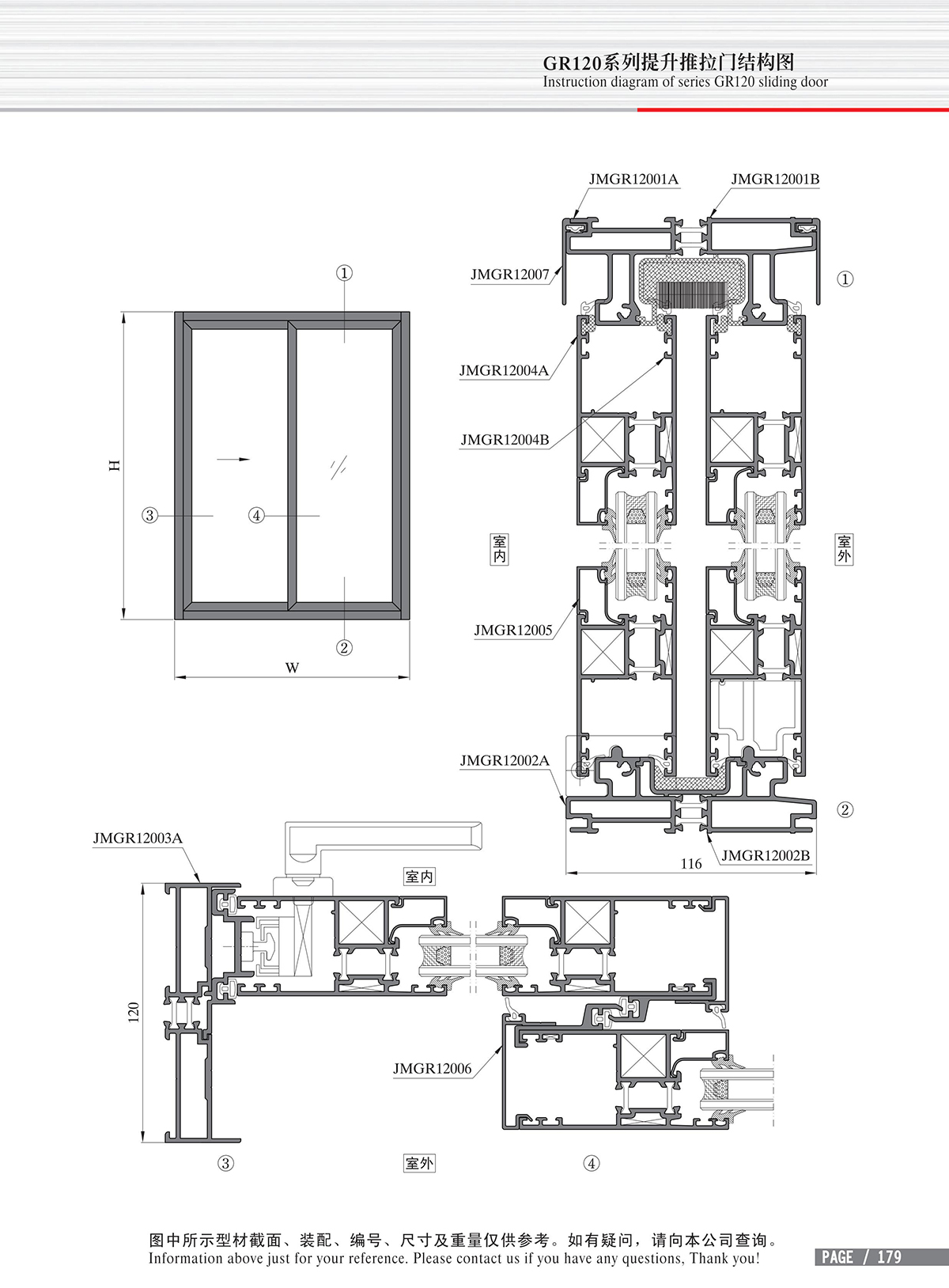 Schéma de structure de la porte coulissante ascendante de la série GR120