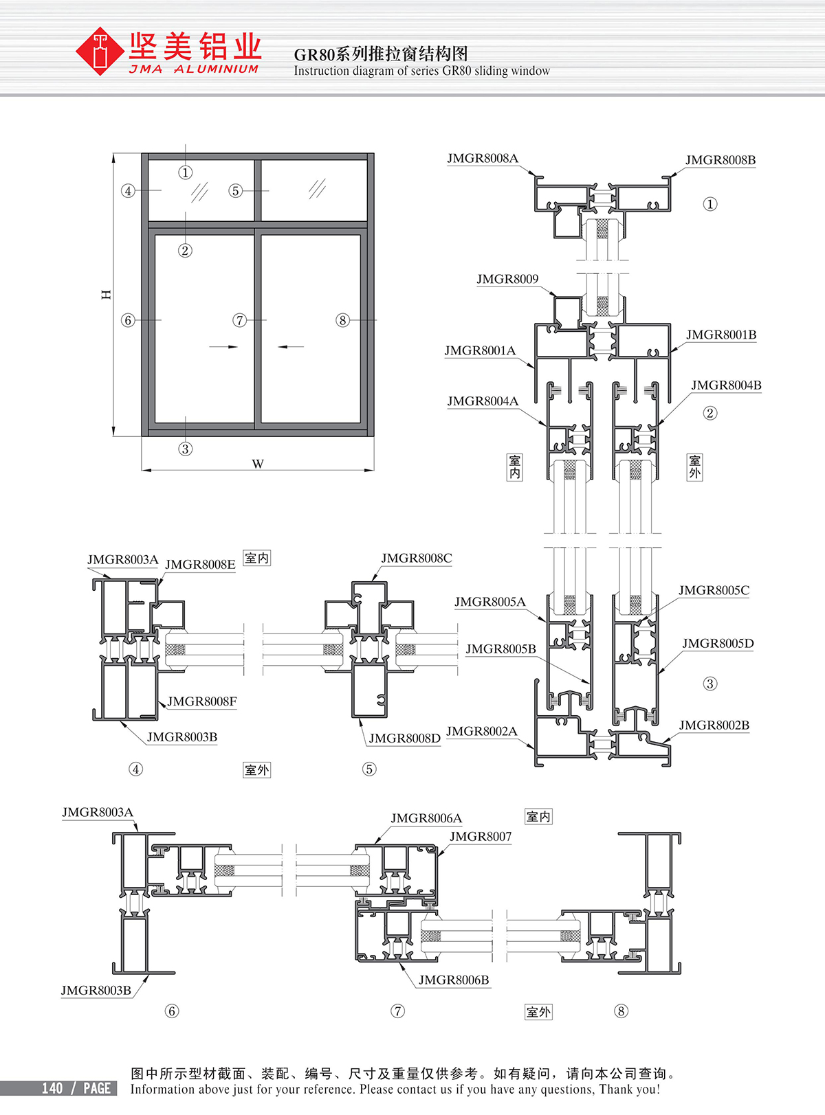 Sơ đồ kết cấu cửa sổ trượt hệ cách nhiệt GR80