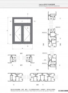 Dibujo estructural de la ventana abatible Serie JMZJ52
