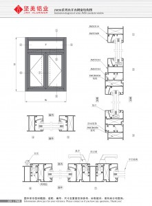Схема конструкции распашного окна открывающегося внутрь с вертикальным наклоном открывающимся внутрь серии JM50