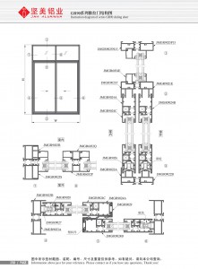 Dibujo estructural de la puerta y ventana corrediza Serie GR90-3