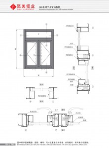 Dibujo estructural de la ventana abatible Serie 50B